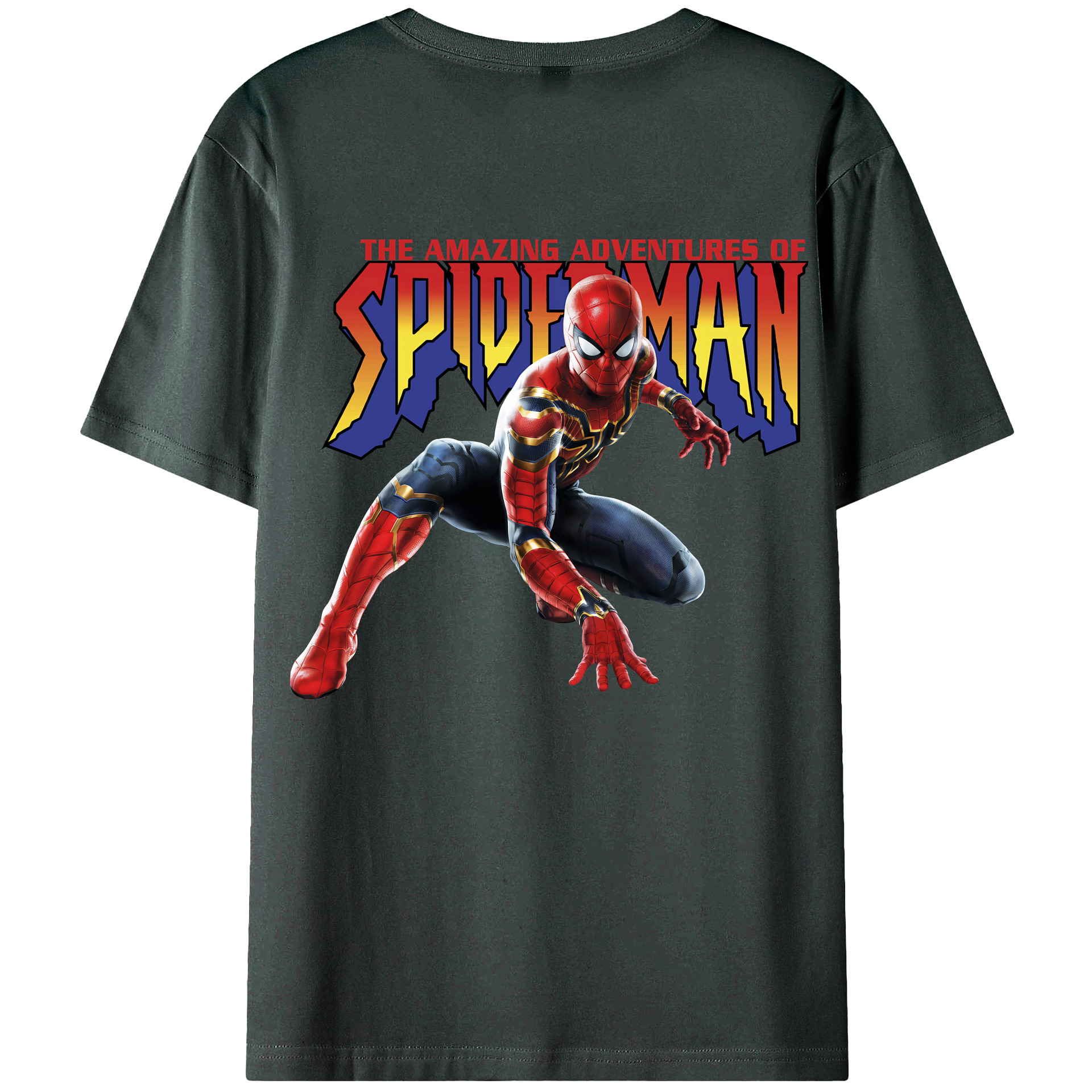 （画像用） Spider Man スパイダーマン 綿100％ メンズ半袖Tシャツ（バックプリント） 通気性
